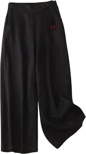 Linen Pants Women for Women 2024 Wide Leg Pants High Waist Cotton Linen Casual Pants Flowy Street Palazzo Ankle Pants