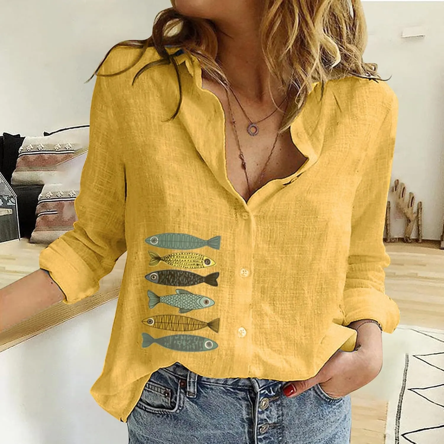 Linen Shirts for Women Shirt Long Cotton Casual Solid Women Sleeve Women's Blouse Striped Shirt Women Flannel Shirt