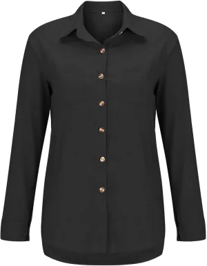 Linen Shirts for Women Top Sleeve Pocket Shirt Plaid Long Blouse Casual Women's Blouse Cotton Shirts for Women