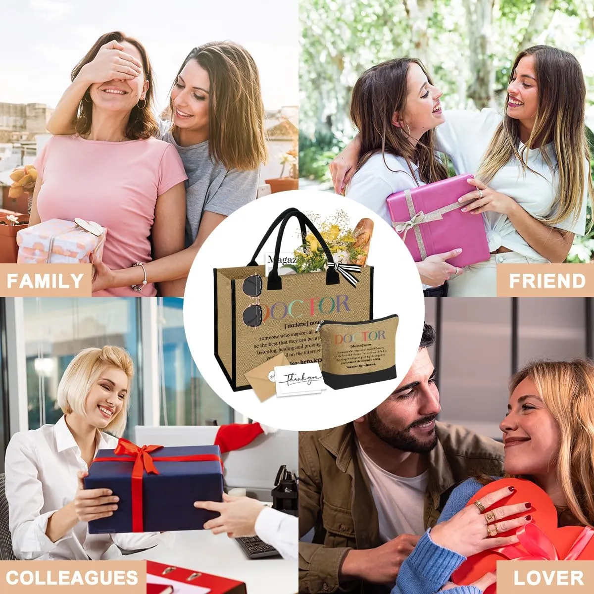 Linen Tote Cosmetic Bag Set Thank You Appreciation Mother's Day Birthday Gifts for Women