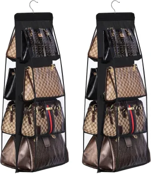 Lirex 2-Pack Handbag Hanging Purse Organizer for Closet, 8 Pocket Handbag Storage Organizer Hanger Oxford Cloth Closet Organizer for Family Closet Bedroom, Foldable and Universal Fit, Black