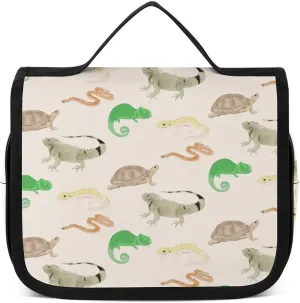 Lizard Turtle Leopard Gecko Reptile Toiletry Bag for Women Travel Makeup Bag Organizer Cosmetic Case with Hanging Hook