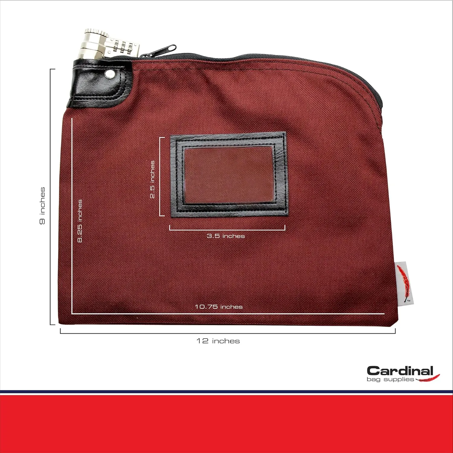 Locking Bank Bag, Water Repellent Denier Nylon, 9 x 12 Inch (Burgundy)
