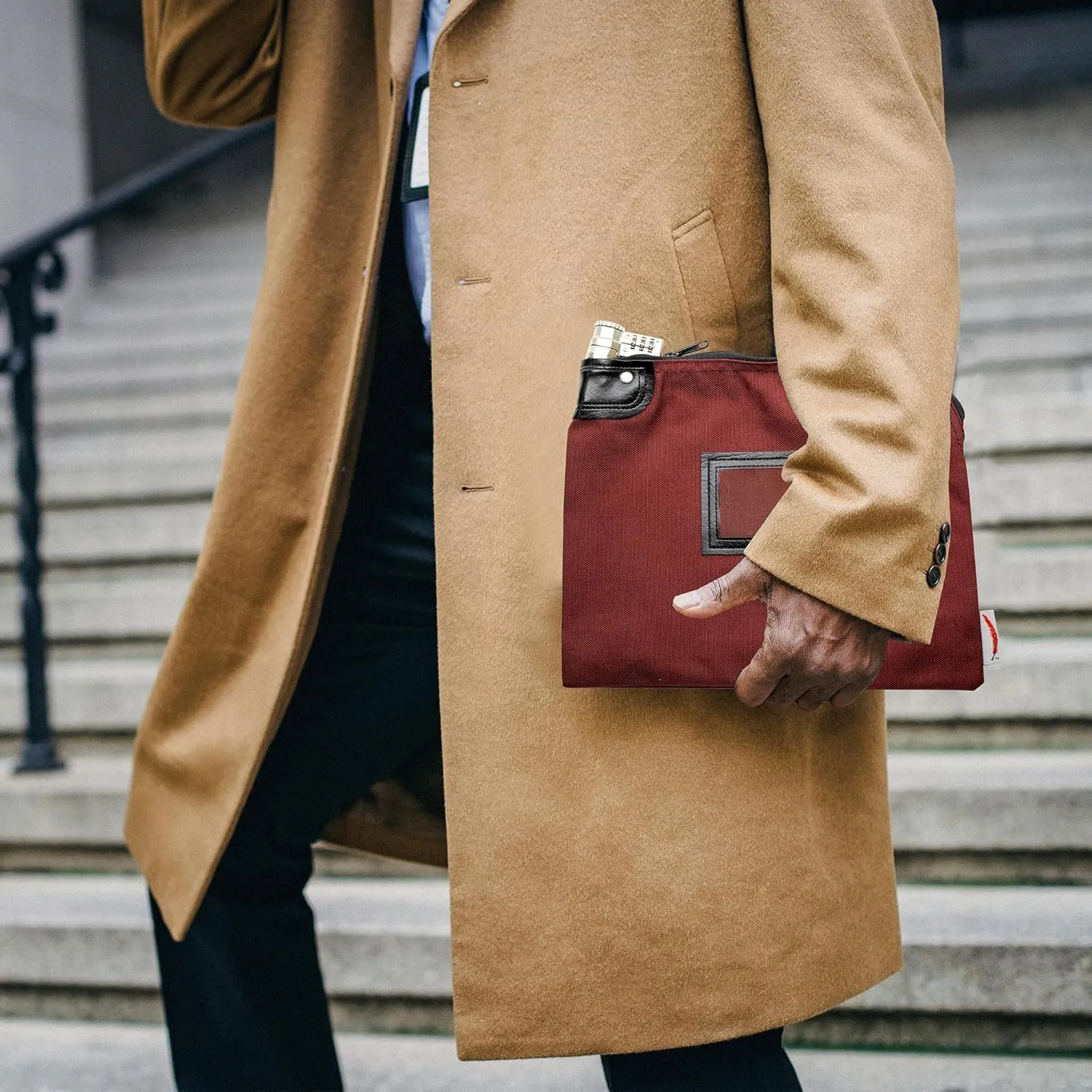 Locking Bank Bag, Water Repellent Denier Nylon, 9 x 12 Inch (Burgundy)