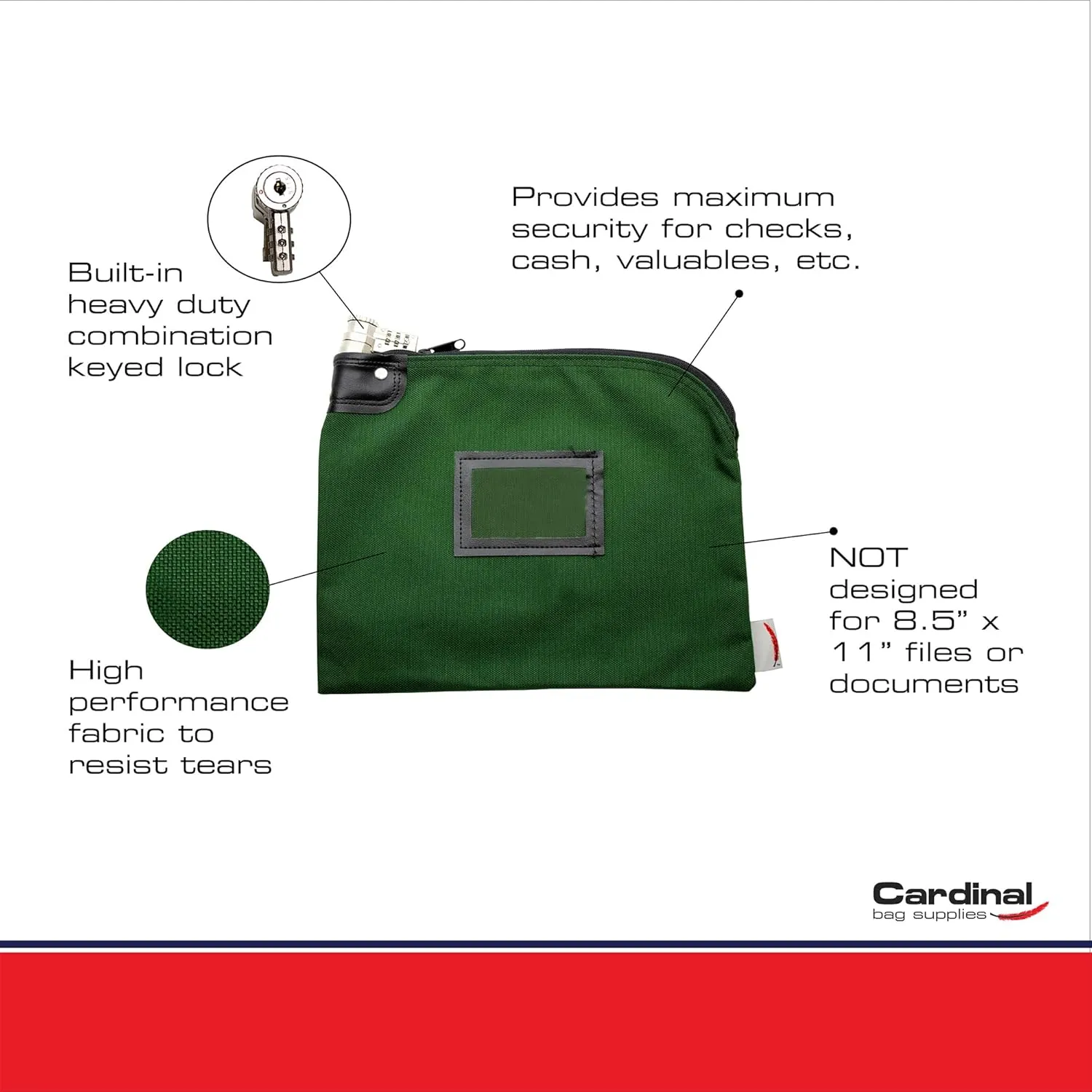Locking Bank Bag, Water Repellent Denier Nylon, 9 x 12 Inch (Forest Green)