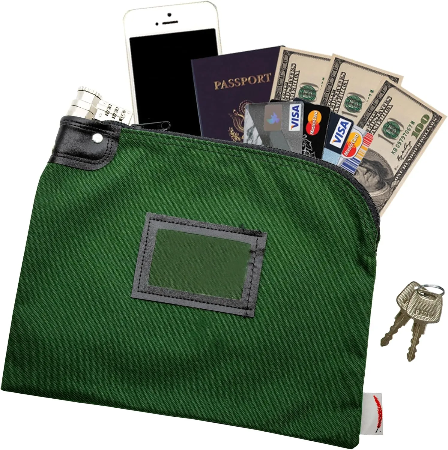 Locking Bank Bag, Water Repellent Denier Nylon, 9 x 12 Inch (Forest Green)