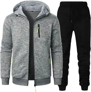 Long Sleeve 2 Piece Sets for Men Athletic Hinking Sets Hooded Sweatshirt Coats and Pants Plus Size Jogging Outfits