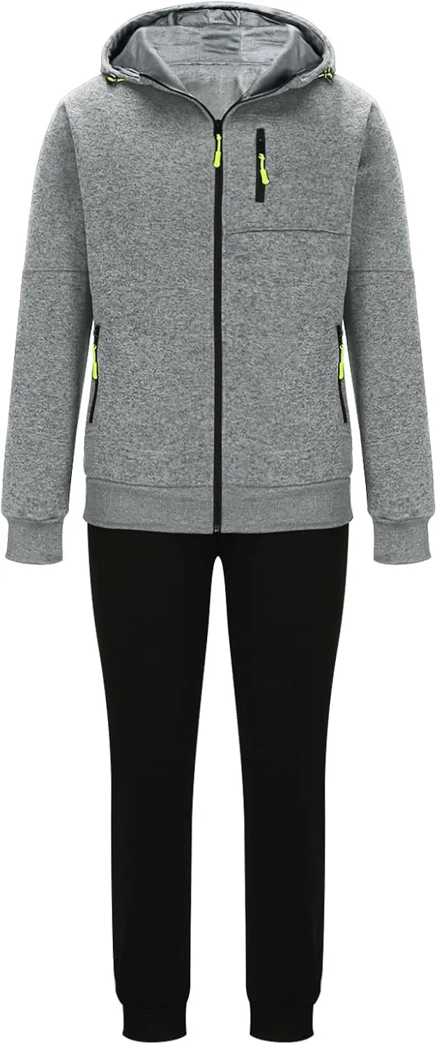 Long Sleeve 2 Piece Sets for Men Athletic Hinking Sets Hooded Sweatshirt Coats and Pants Plus Size Jogging Outfits