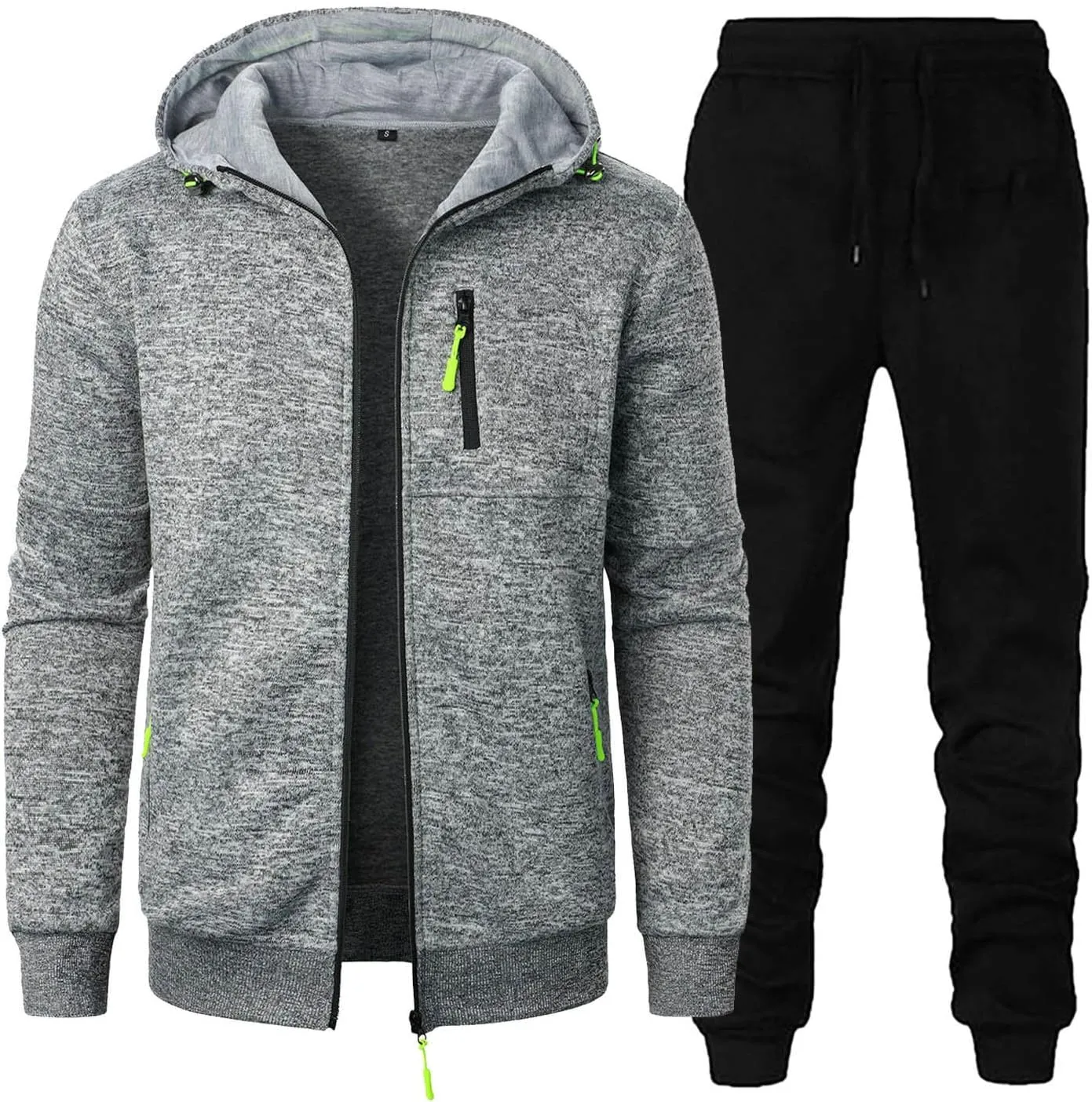 Long Sleeve 2 Piece Sets for Men Athletic Hinking Sets Hooded Sweatshirt Coats and Pants Plus Size Jogging Outfits