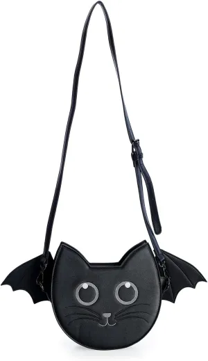 Lost Queen Women's Wendigo Shoulder Bag Cute Black Cat Bat Crossbody Purse