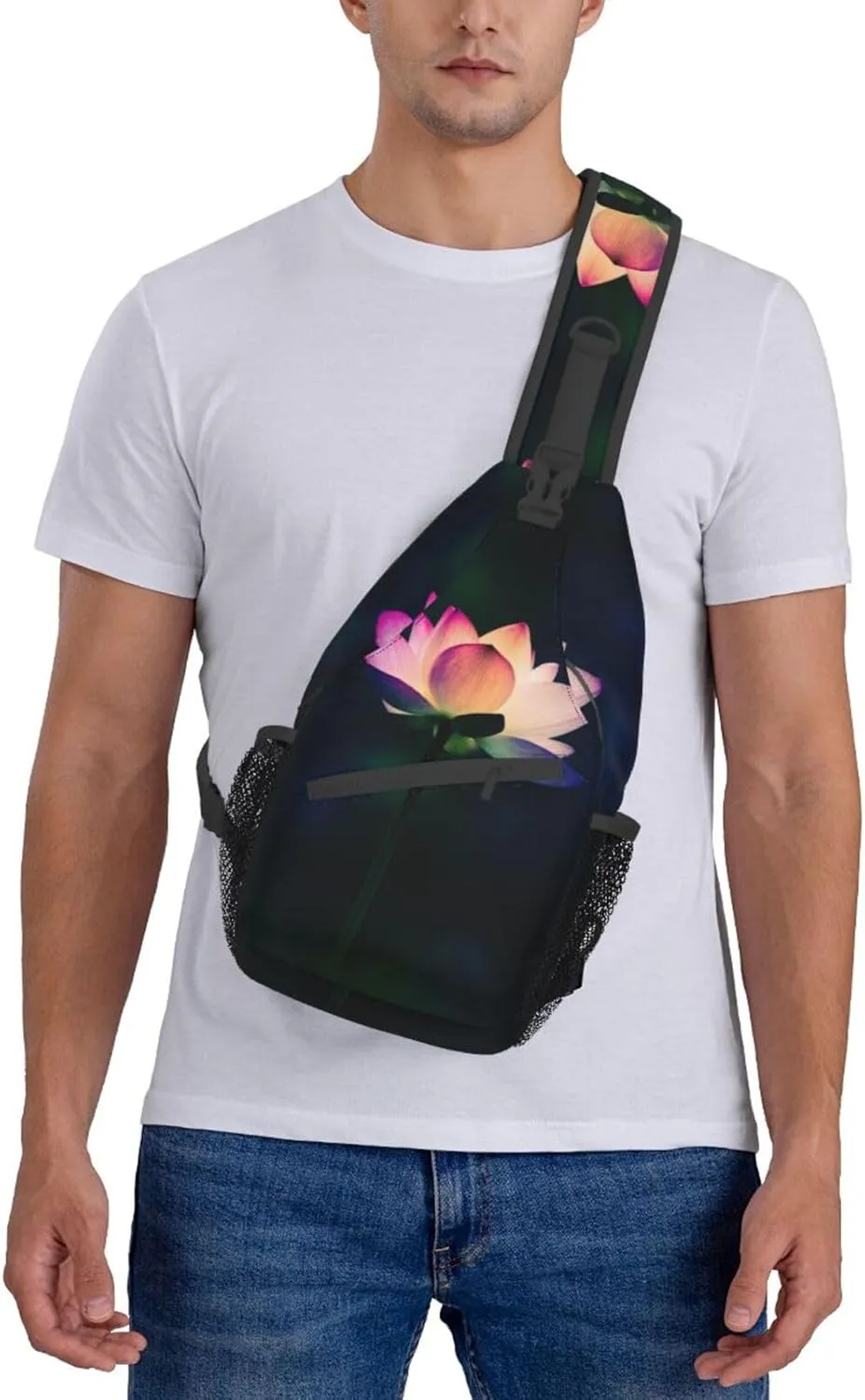 Lotus Flower Crossbody Bag Flower Shoulder Bag Backpack Womens Sling Bag Chest Casual Daypack Bag