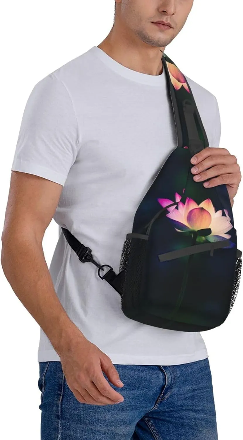Lotus Flower Crossbody Bag Flower Shoulder Bag Backpack Womens Sling Bag Chest Casual Daypack Bag
