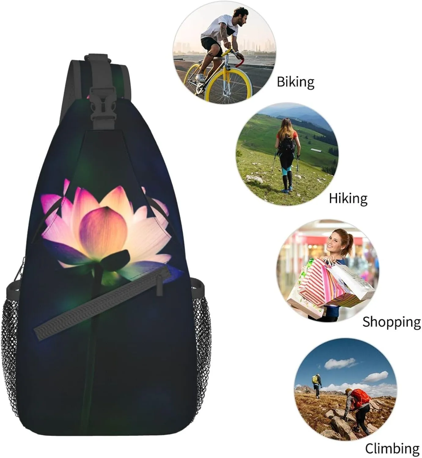 Lotus Flower Crossbody Bag Flower Shoulder Bag Backpack Womens Sling Bag Chest Casual Daypack Bag