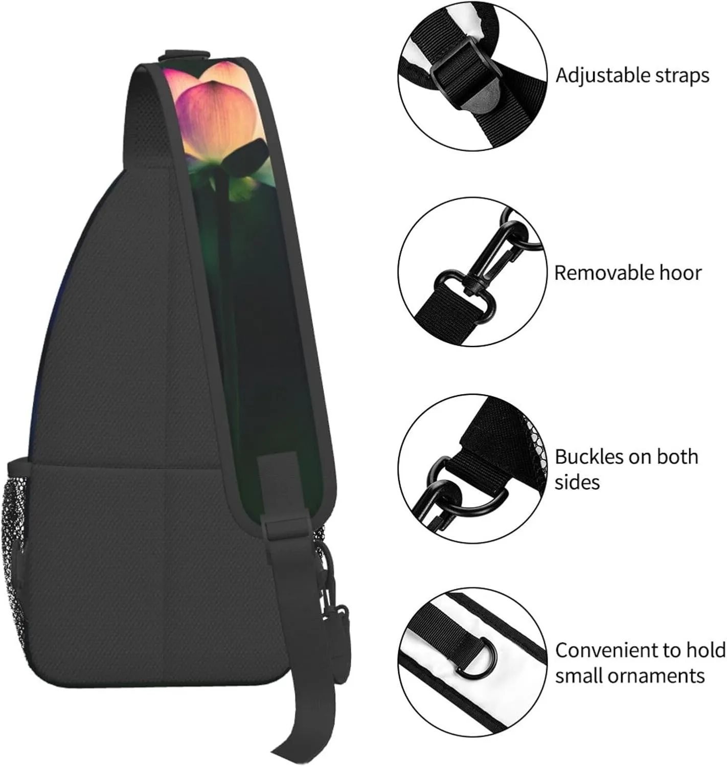 Lotus Flower Crossbody Bag Flower Shoulder Bag Backpack Womens Sling Bag Chest Casual Daypack Bag