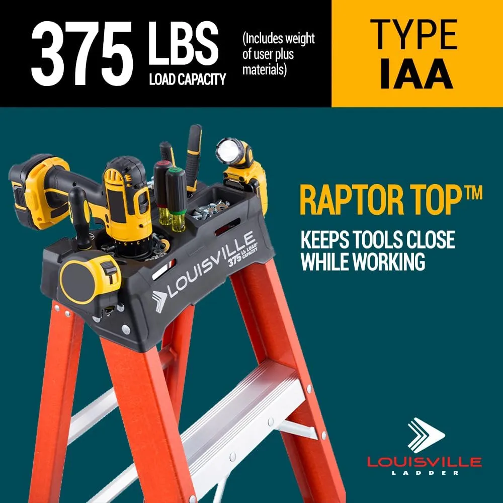 Louisville Ladder 8-Foot Fiberglass Step Ladder, 375-Pound Load Capacity, Type IAA, FS1408HD
