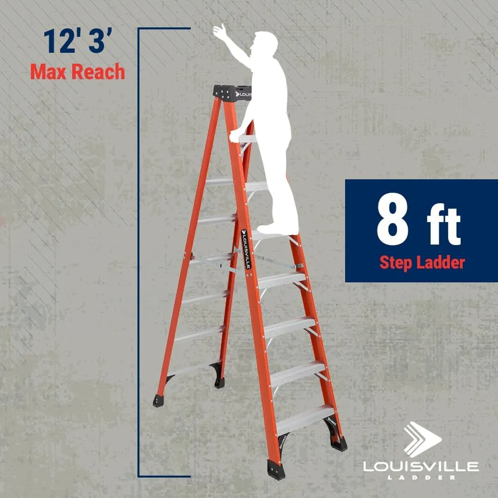 Louisville Ladder 8-Foot Fiberglass Step Ladder, 375-Pound Load Capacity, Type IAA, FS1408HD