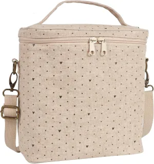 Lunch Box for Women, Soft Lunch bag with Double Zipper Close and adjustable shoulder strap, Insulated Cooler Bag for Work, Travel & Picnic (Black Small Dots)