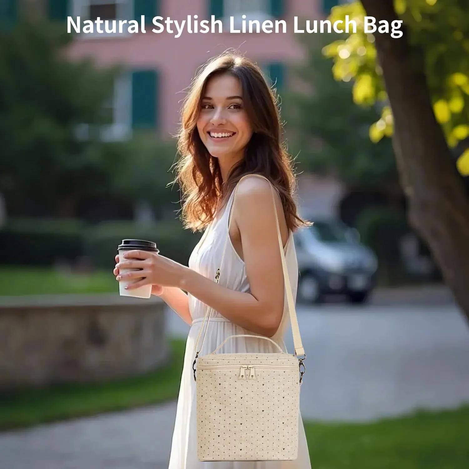 Lunch Box for Women, Soft Lunch bag with Double Zipper Close and adjustable shoulder strap, Insulated Cooler Bag for Work, Travel & Picnic (Black Small Dots)
