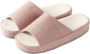 MAGILONA Women Mens Unisex Linen Washable Open-Toe Home Slippers Indoor Shoes Casual Flax Soft Non-Slip EVA Sole Shoes