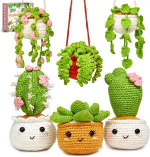 MAGIMUSE Crochet Kit for Beginners, Crochet Starter Kits, Amigurumi Craft Knitting Crocheting Kits with Step-by-Step Video Tutorials, 6 Pack Hanging Potted Plants Family(40%  Yarn