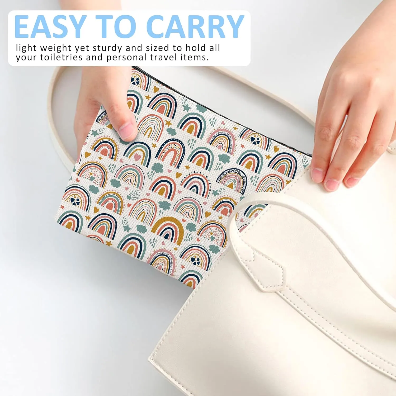 Makeup Bag Bohemian Rainbows Cosmetic Bag Mini Portable Travel Toiletry Bag Organizer Makeup Brushes Aesthetic Accessories Waterproof Storage Bag for Women