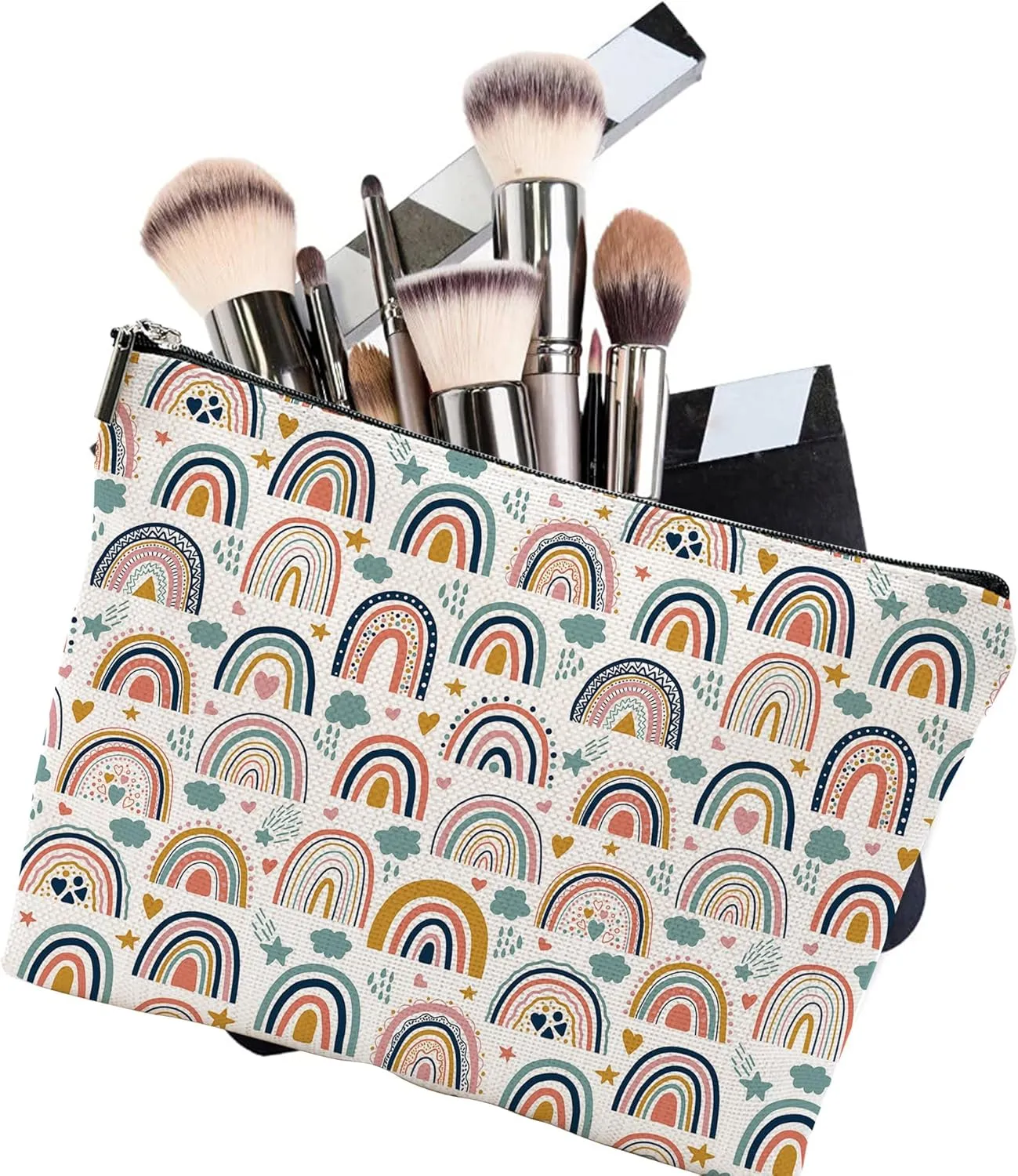 Makeup Bag Bohemian Rainbows Cosmetic Bag Mini Portable Travel Toiletry Bag Organizer Makeup Brushes Aesthetic Accessories Waterproof Storage Bag for Women