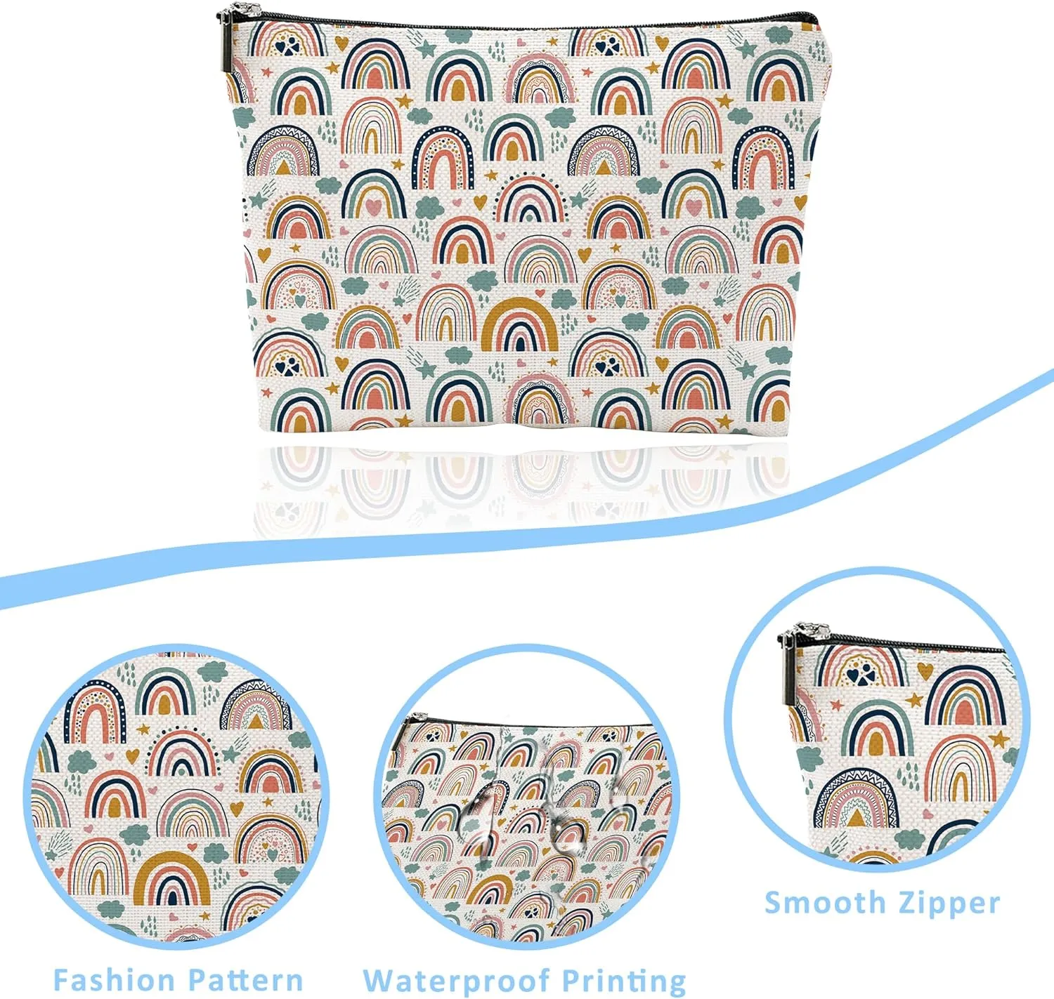 Makeup Bag Bohemian Rainbows Cosmetic Bag Mini Portable Travel Toiletry Bag Organizer Makeup Brushes Aesthetic Accessories Waterproof Storage Bag for Women