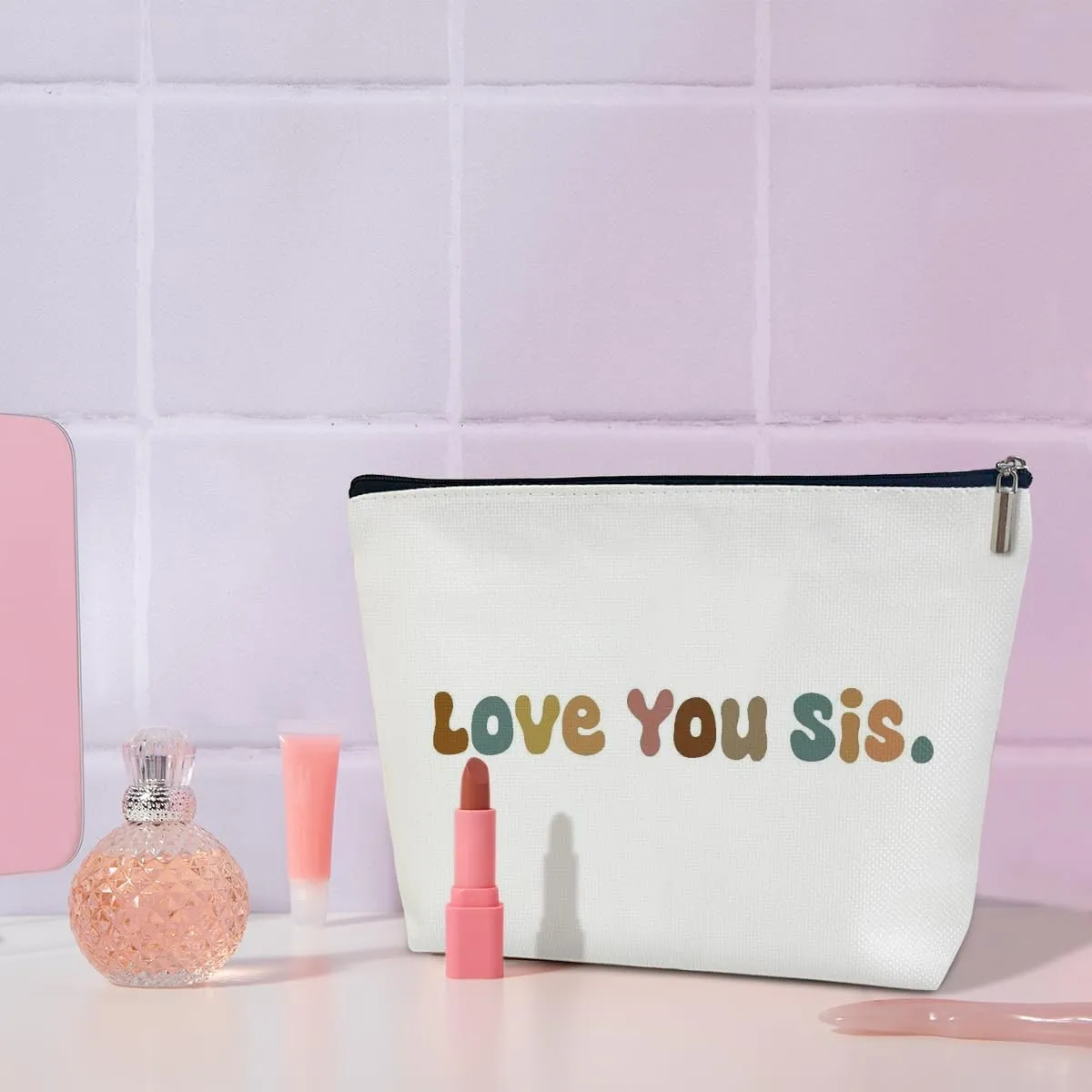 Makeup Bag for Women Love You Sis, Sister Gifts from Sister, Friends Gift for Women Sister Besties Coworker Friendship Graduation Gift Toiletry Cosmetic Bag, Zipper Organizer Pouch -FS301