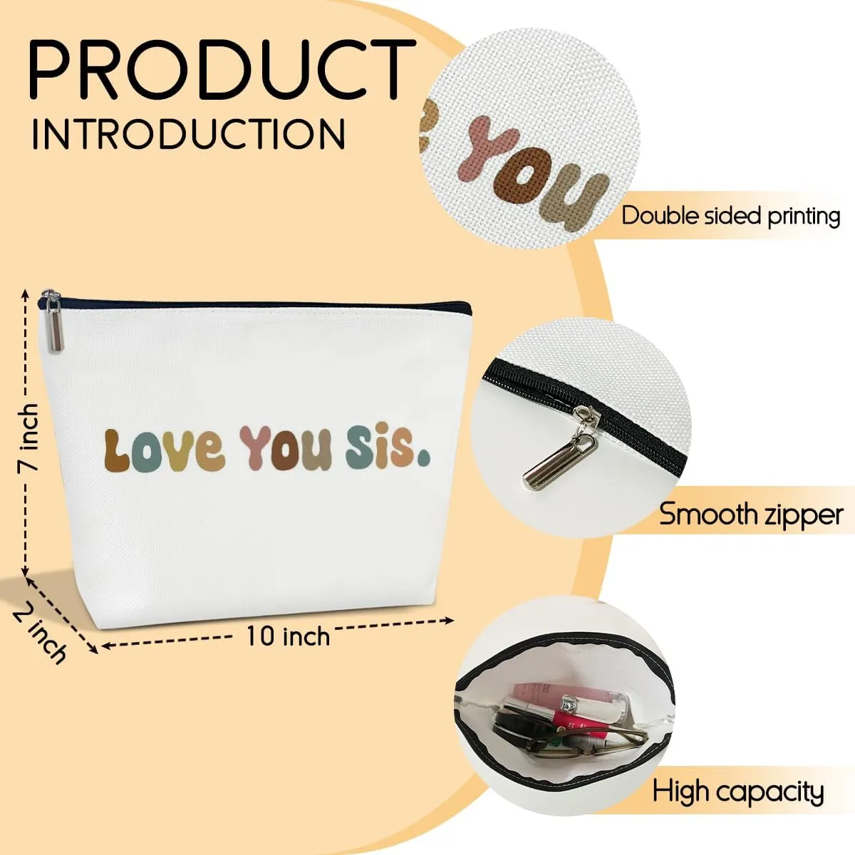 Makeup Bag for Women Love You Sis, Sister Gifts from Sister, Friends Gift for Women Sister Besties Coworker Friendship Graduation Gift Toiletry Cosmetic Bag, Zipper Organizer Pouch -FS301