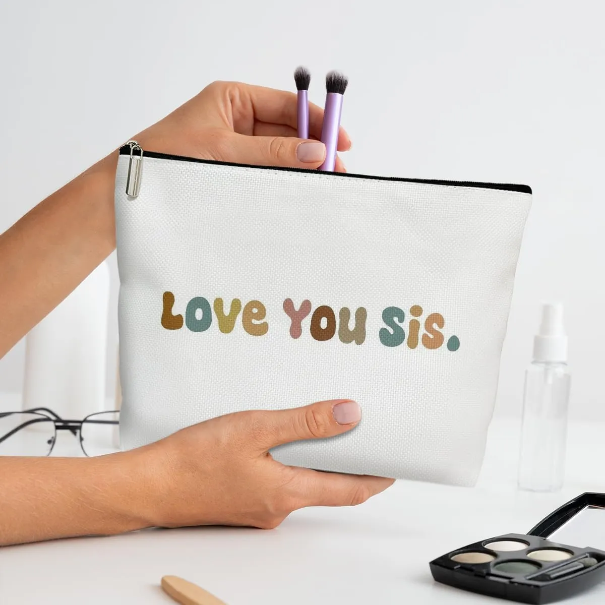 Makeup Bag for Women Love You Sis, Sister Gifts from Sister, Friends Gift for Women Sister Besties Coworker Friendship Graduation Gift Toiletry Cosmetic Bag, Zipper Organizer Pouch -FS301