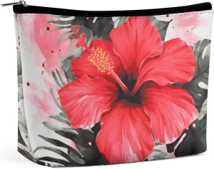 Makeup Bag Portable Cosmetic Bag Large Capacity Travel Makeup Bag Storage Bag Red Hibiscus Printed Toiletry Bag Suitable for Women And Girls