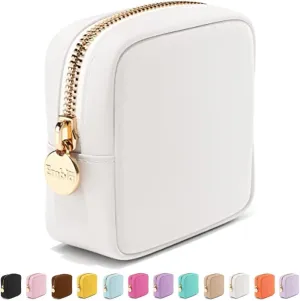 Makeup Bag Travel Cosmetics Pouch and Toiletry Bag, Nylon Zipper Pouch Purse, Cute Make Up Organizer Storage Tote for Women Girls, Waterproof Travel Skincare Case, Small Makeup Bags, White