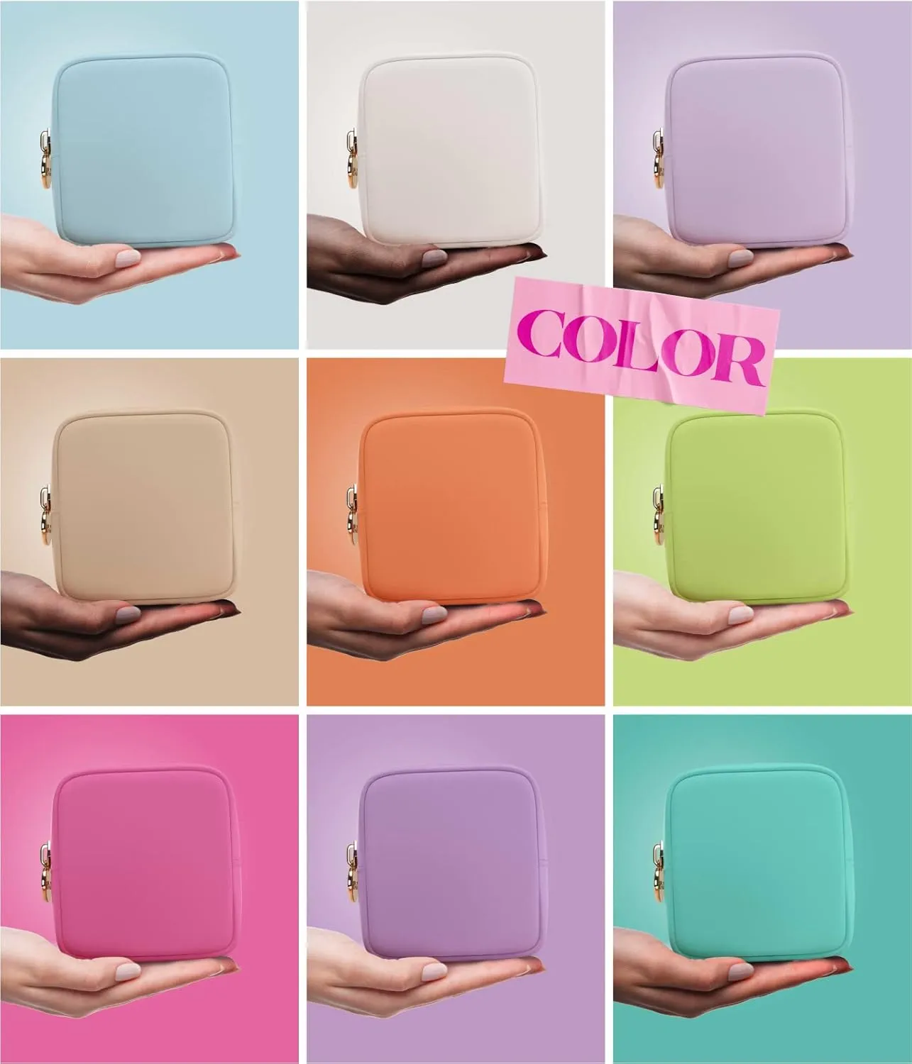 Makeup Bag Travel Cosmetics Pouch and Toiletry Bag, Nylon Zipper Pouch Purse, Cute Make Up Organizer Storage Tote for Women Girls, Waterproof Travel Skincare Case, Small Makeup Bags, White