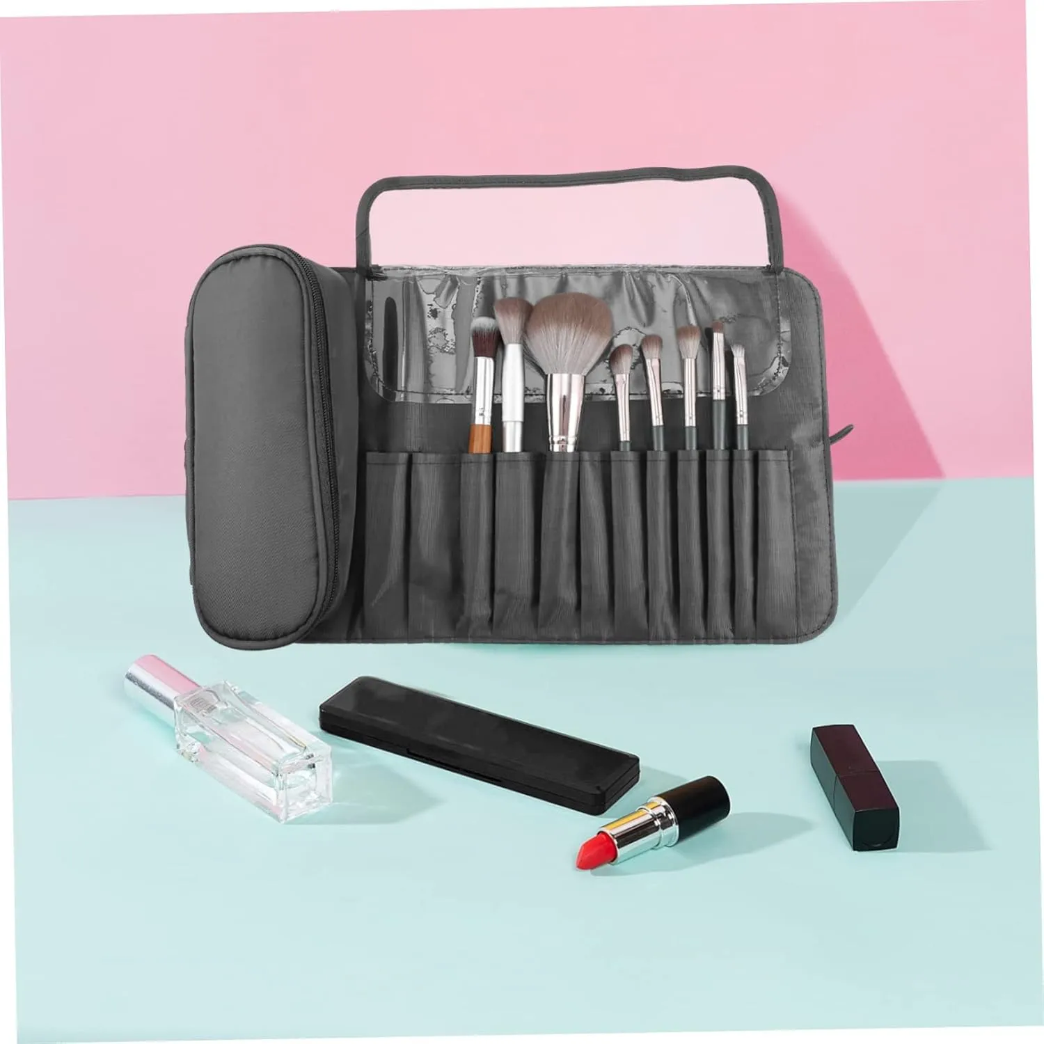 Makeup Brush Bag Storage Bags for Travel Organizer Multipurpose Cosmetic Bag Major Box, Grey, 23x10cm