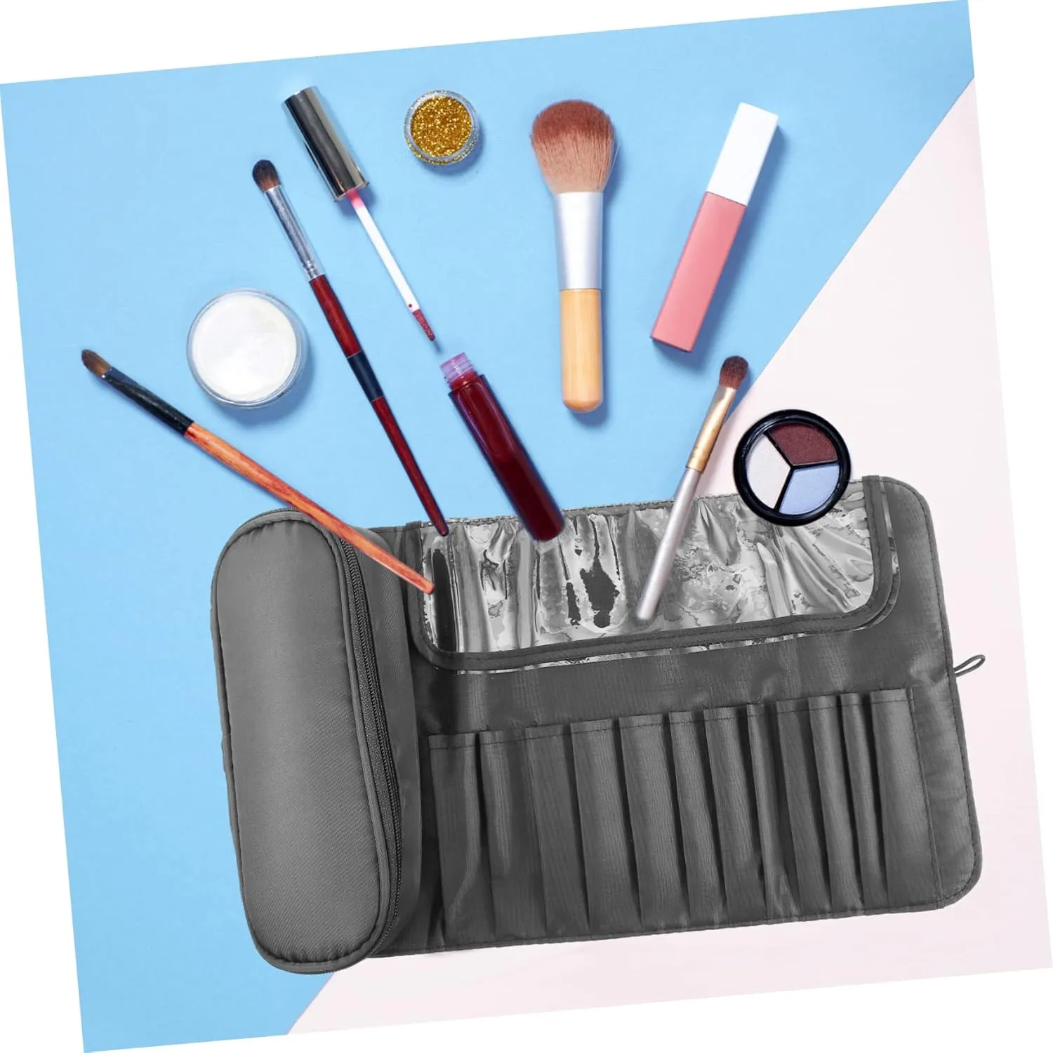 Makeup Brush Bag Storage Bags for Travel Organizer Multipurpose Cosmetic Bag Major Box, Grey, 23x10cm
