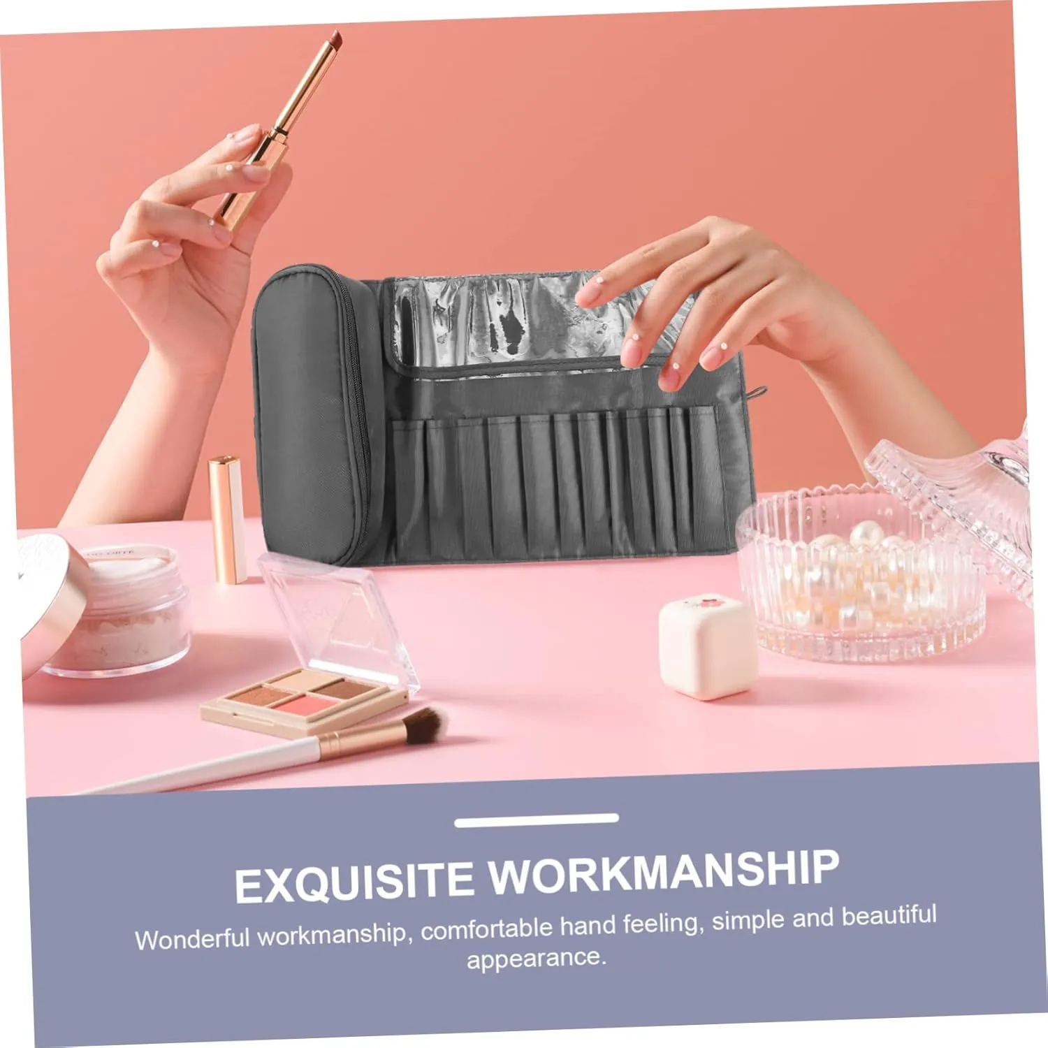 Makeup Brush Bag Storage Bags for Travel Organizer Multipurpose Cosmetic Bag Major Box, Grey, 23x10cm