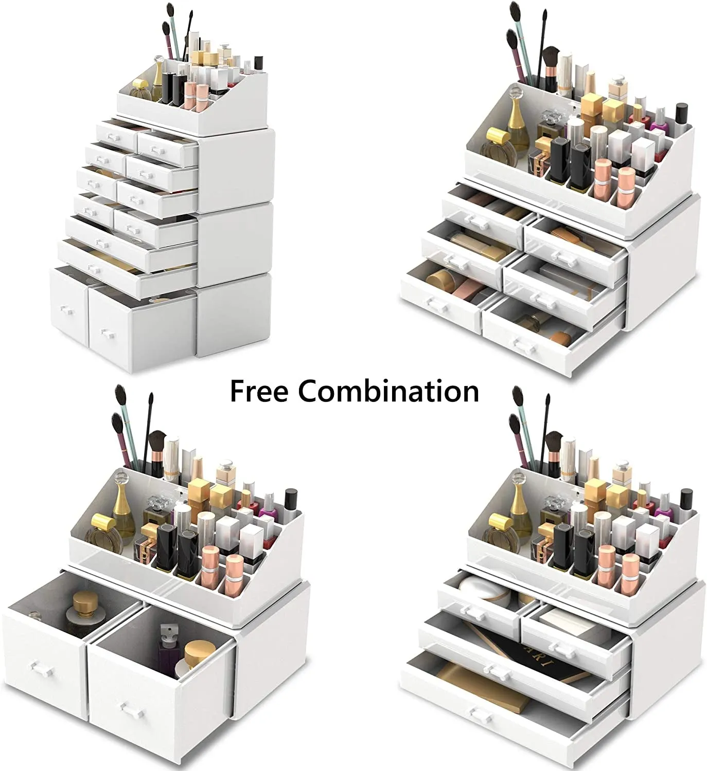 Makeup Cosmetic Organizer Storage Drawers Display Boxes Case with 12 Drawers (White)