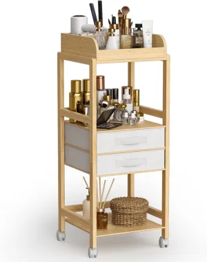 Makeup Organizer,Floor Skincare Organizers with Wheels,Rolling Makeup Cart with Drawers,Classified Makeup Drawer,Versatile Cosmetic Organizer for Skin Care Perfume Hair Tool Nail Polish(Bamboo)