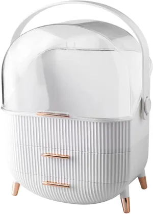 Makeup Storage Organizer Fashion Big Capacity - Storage Box Waterproof Dustproof Bathroom Desktop Beauty Makeup Organizer (White)