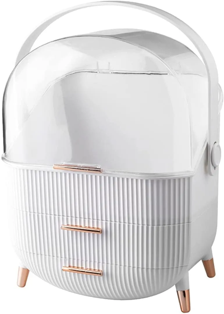 Makeup Storage Organizer Fashion Big Capacity - Storage Box Waterproof Dustproof Bathroom Desktop Beauty Makeup Organizer (White)