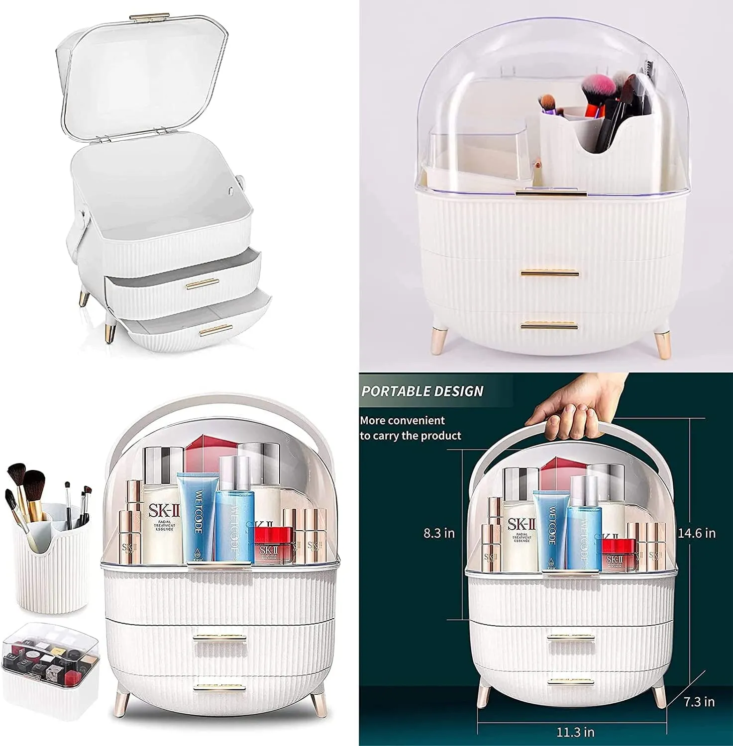Makeup Storage Organizer Fashion Big Capacity - Storage Box Waterproof Dustproof Bathroom Desktop Beauty Makeup Organizer (White)