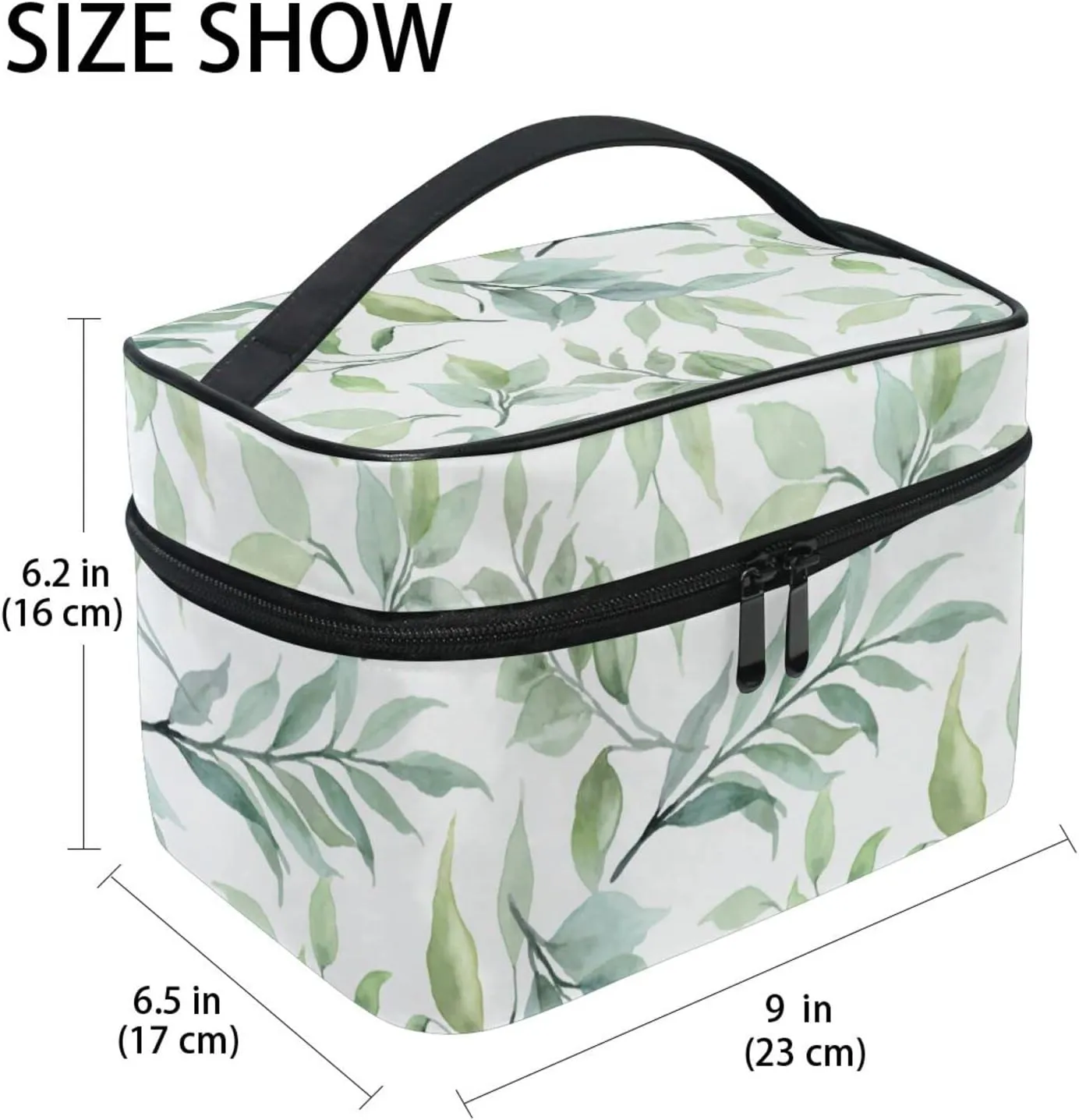 Makeup Train Case Green Leaf Plant Summer Korean Carrying Portable Zip Travel Cosmetic Brush Bag Organizer Large for Girls Women