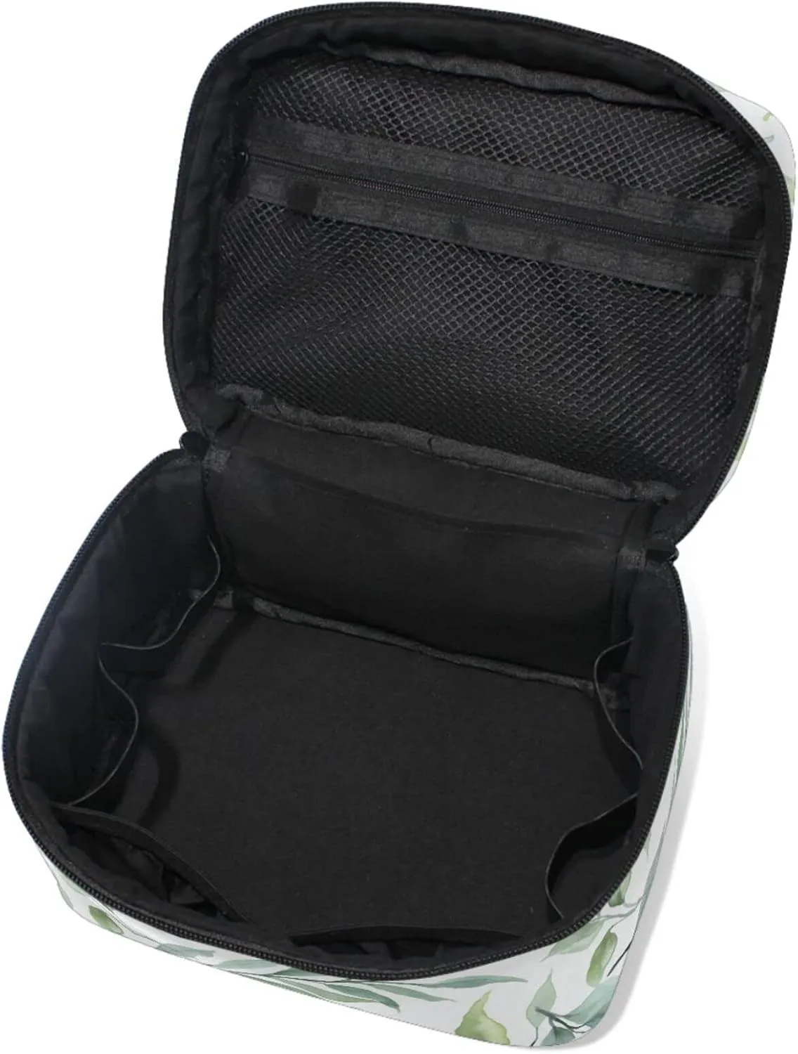 Makeup Train Case Green Leaf Plant Summer Korean Carrying Portable Zip Travel Cosmetic Brush Bag Organizer Large for Girls Women