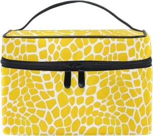 Makeup Train Case Yellow Lizard Skin Texture Carrying Portable Zip Travel Cosmetic Brush Bag Organizer Large for Women