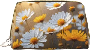 Many Golden Flowers Printed Small Makeup Bag,Travel Cosmetic Bag Purse with Zipper,Water-resistant Makeup Organizer Bag for Women