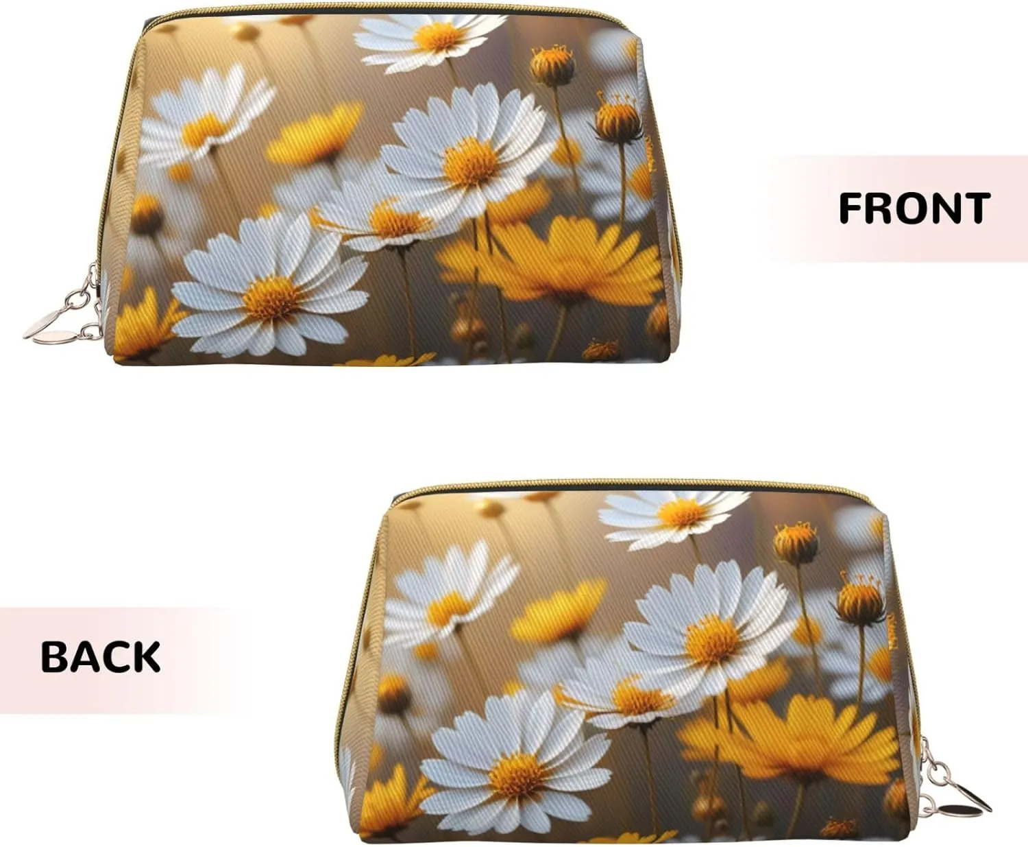 Many Golden Flowers Printed Small Makeup Bag,Travel Cosmetic Bag Purse with Zipper,Water-resistant Makeup Organizer Bag for Women