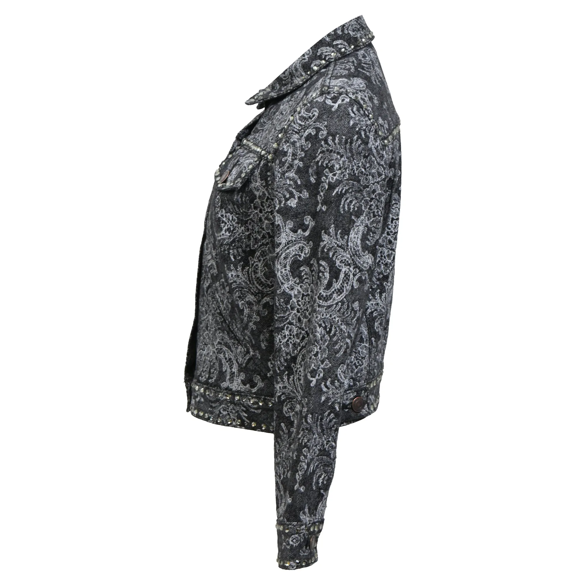 Marc Jacobs Lace-Print Embellished Jacket in Black Cotton Denim