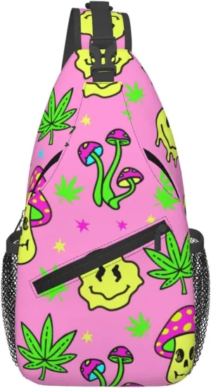 Marijuana Color Crossbody Backpack Travel Sling Shoulder Bag For Men Women Adjustable Hiking Daypack