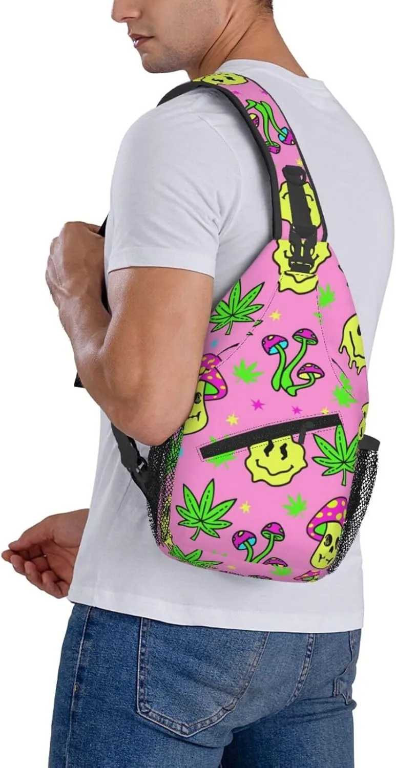 Marijuana Color Crossbody Backpack Travel Sling Shoulder Bag For Men Women Adjustable Hiking Daypack