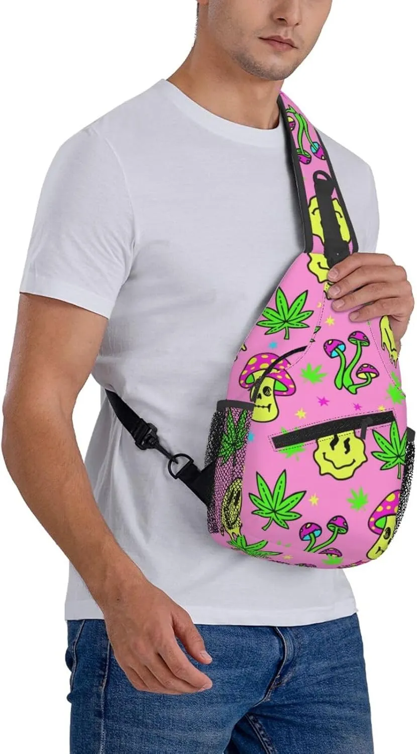 Marijuana Color Crossbody Backpack Travel Sling Shoulder Bag For Men Women Adjustable Hiking Daypack